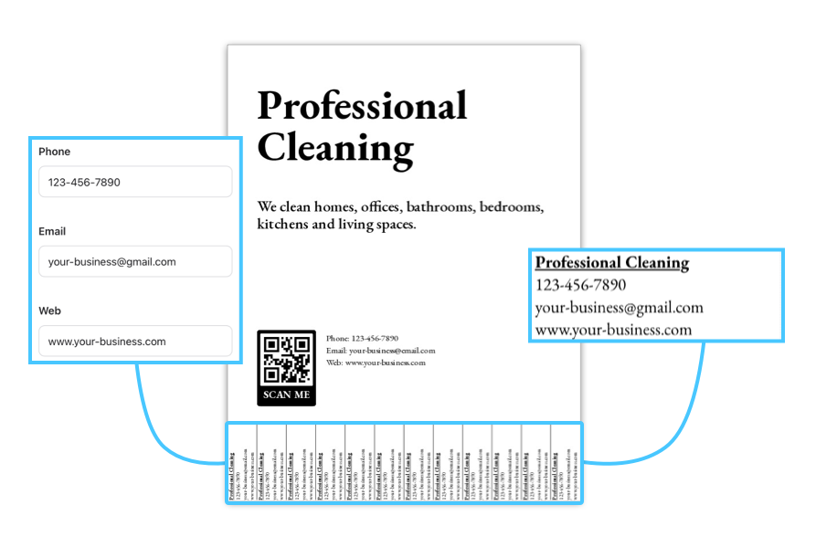 FlyerFalcon's templates include options for tear off tabs, which are automatically created from your contact info.
